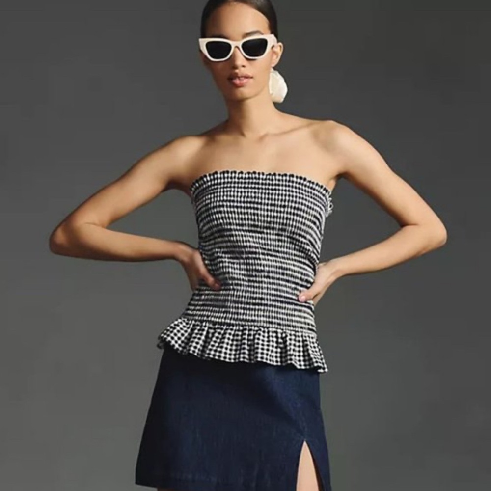 Anthropologie Black and White Gingham Mini Skirt